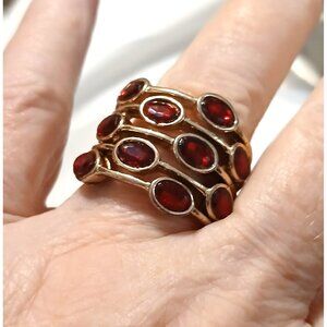 2008 Avon Bejeweled Multi Row Women's Ring Red Berry Rhinestones
